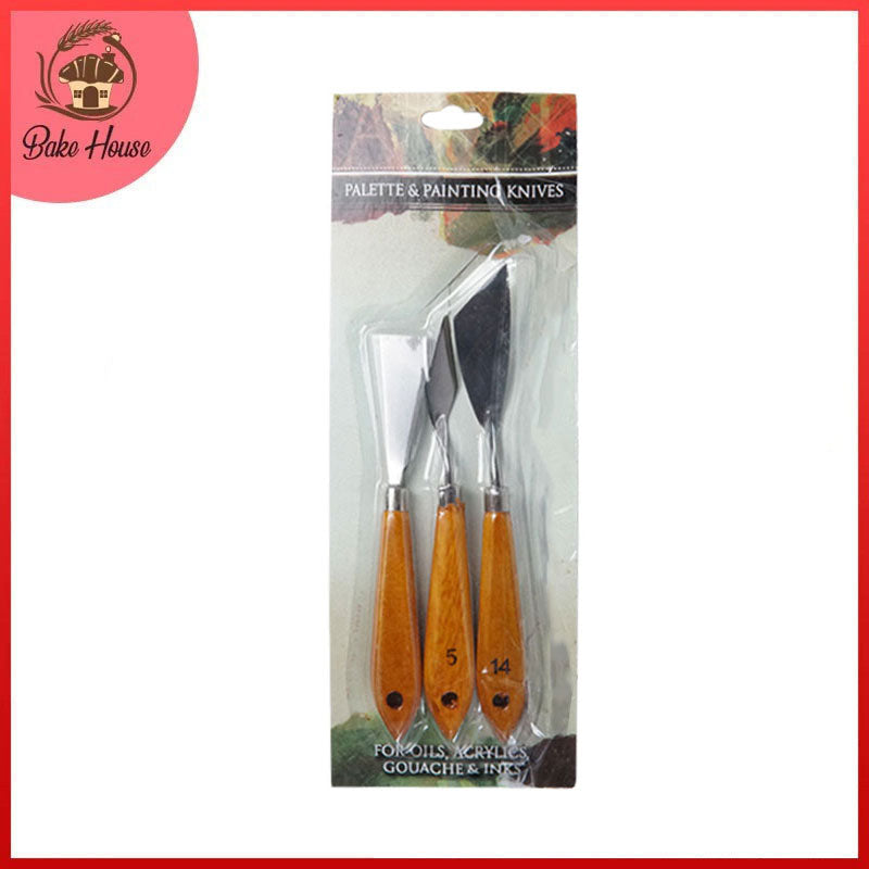 Palette And Painting Knives 3Pcs Set Stainless Steel Wood Handle