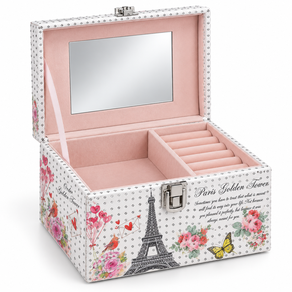 Paris Eiffel Tower Jewellery Box with Mirror & Ring Organizer