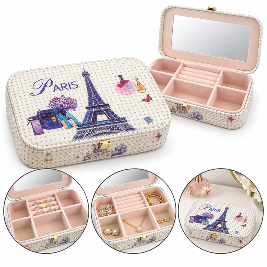Paris Eiffel Tower Jewellery Organizer Box with Mirror & Compartments