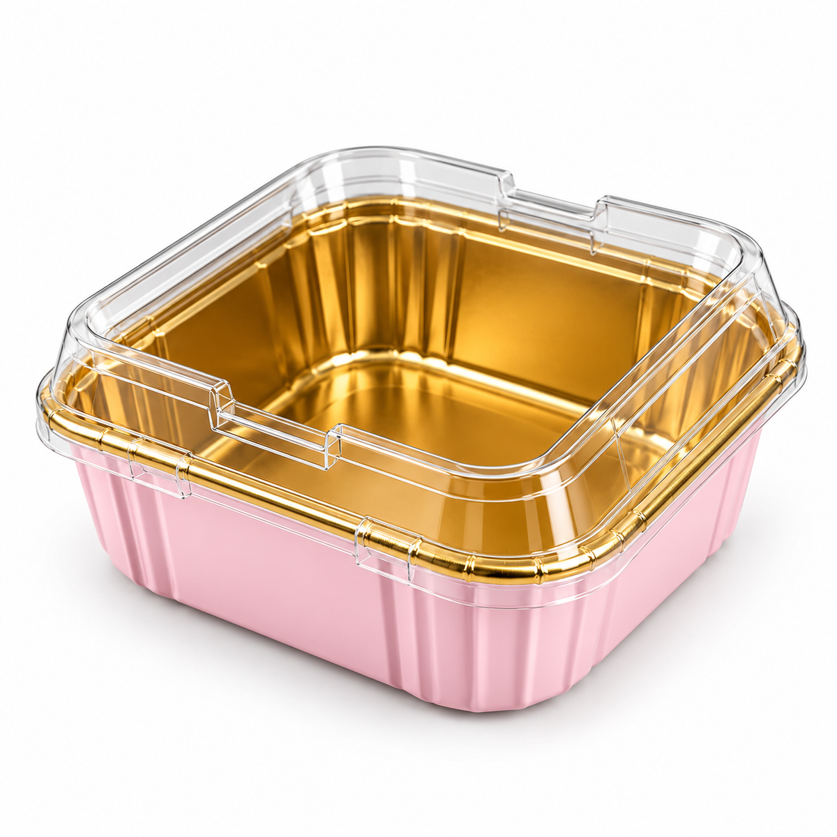 50Pcs Paper Foil Square Cupcake Liner Pink With Lid
