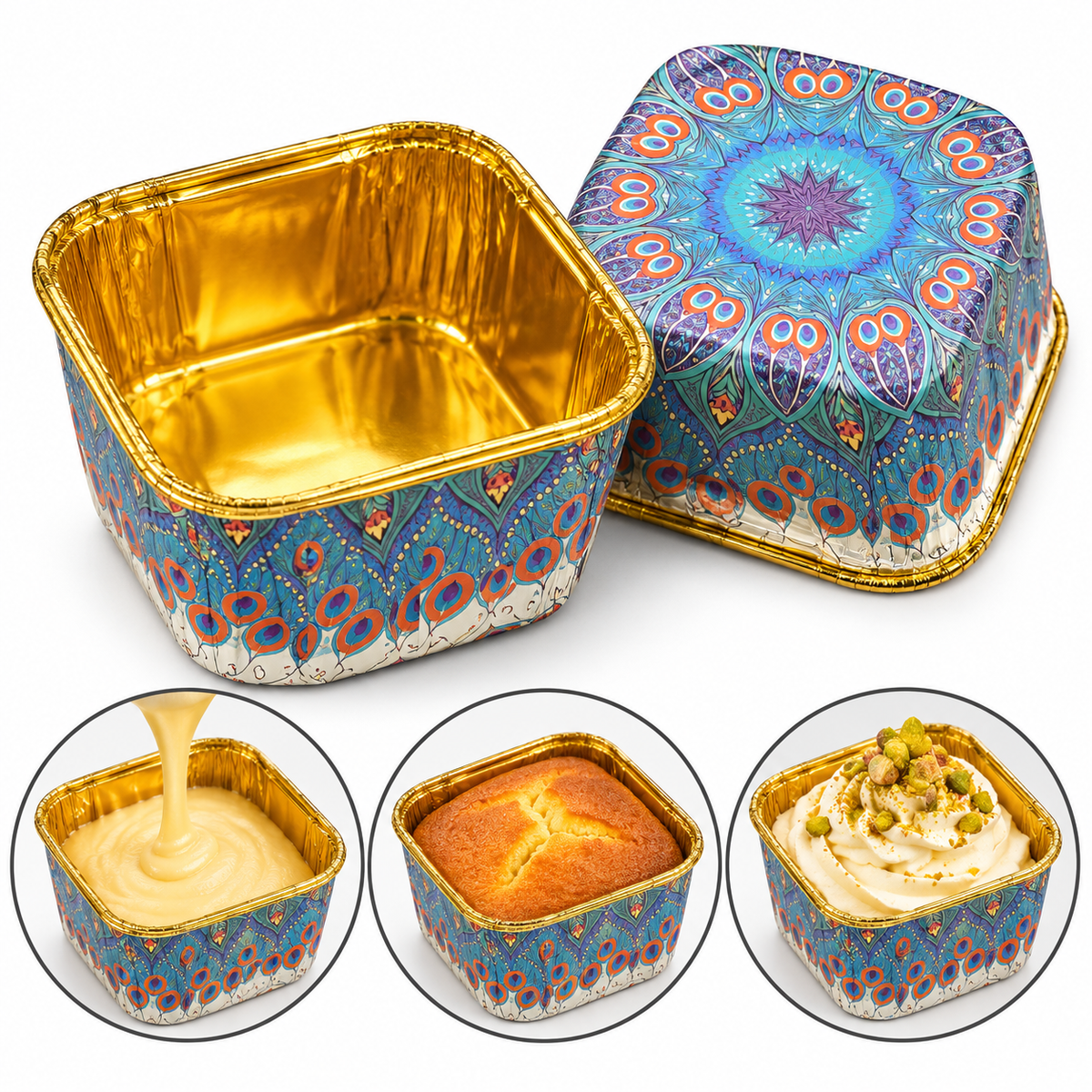 50Pcs Paper Foil Square Cupcake Liner Peacock Print
