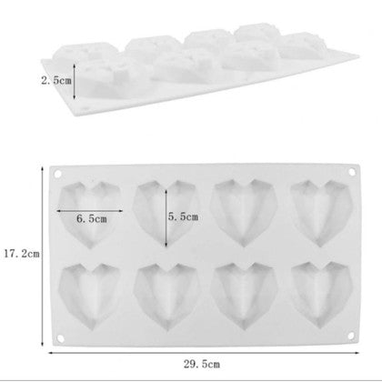 Pinata Diamond Heart Shape Silicone Mold 8 Cavity
