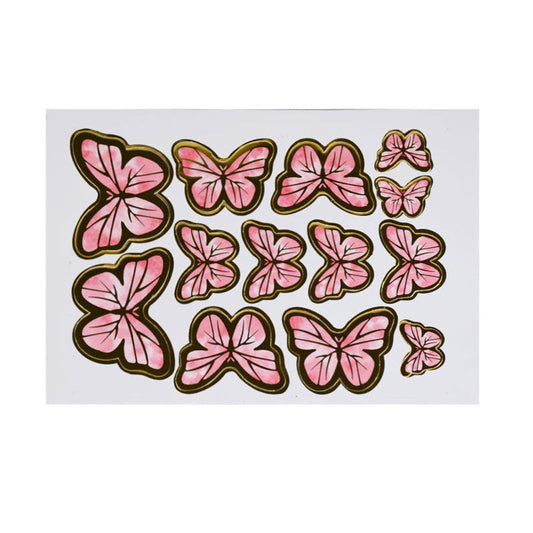 Pink Color Butterflies Cake Topper 13 Pcs Pack