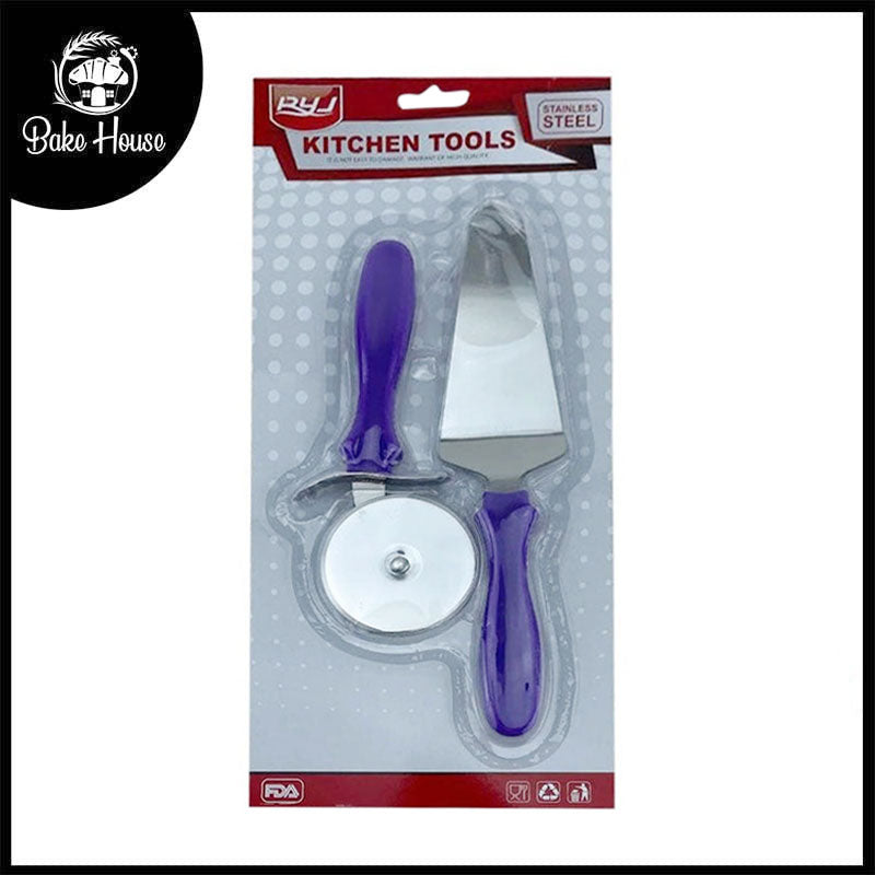 Pizza Cutter & Lifter Steel Plastic Handle