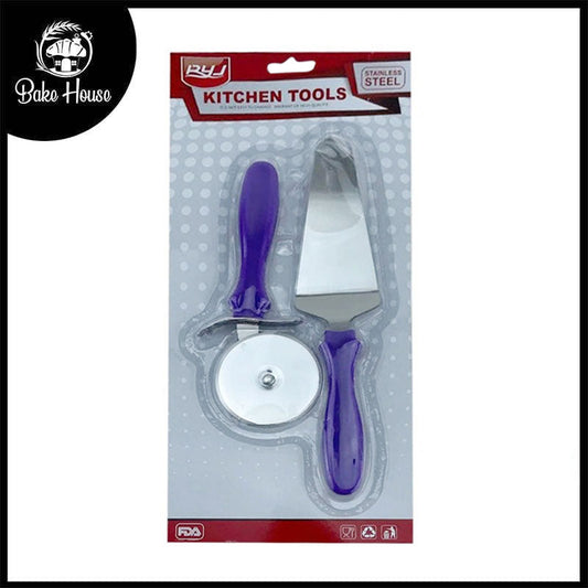 Pizza Cutter & Lifter Steel Plastic Handle