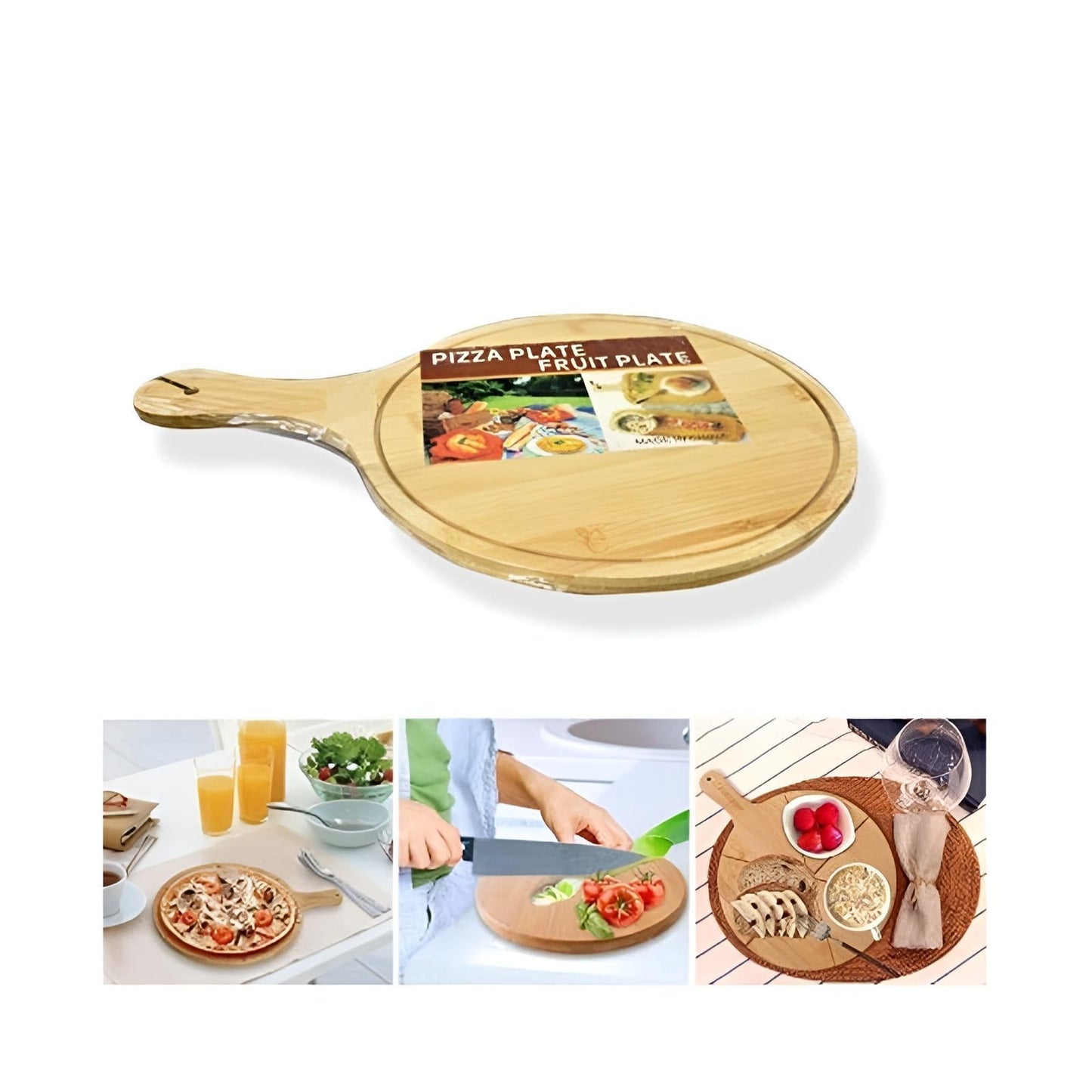 Wooden Pizza Serving Plate 32cm with Handle