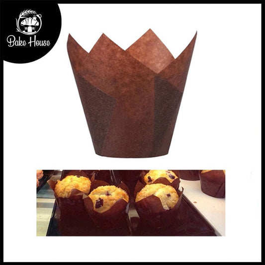 Plain Tulip Cupcake Liner Brown 50 Pcs Pack