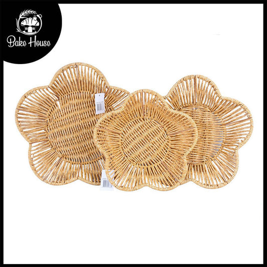 Plastic Woven Flower Flat Tray 3Pcs Set