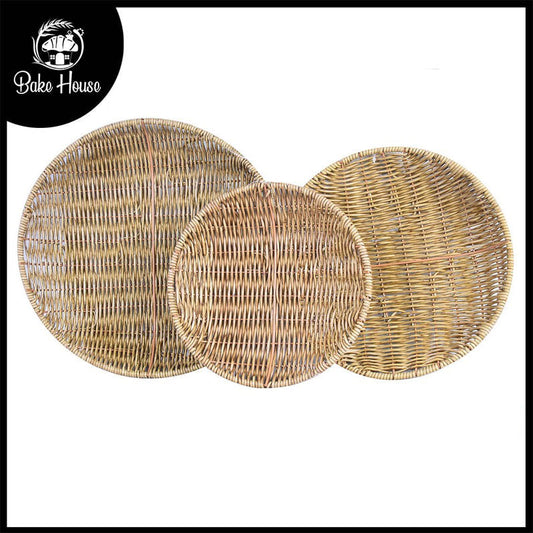 Plastic Woven Round Flat Tray 3Pcs Set