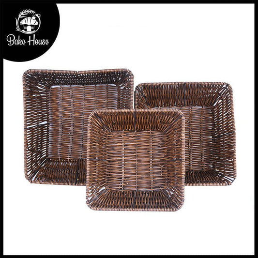 Plastic Woven oval Shape Basket Dark Brown 3Pcs Set