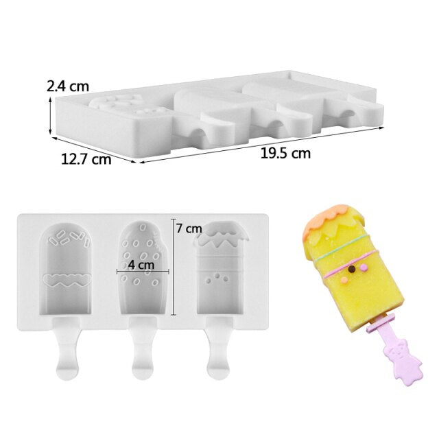 Popsicle Mold Silicone 3 Cavity Pop Design