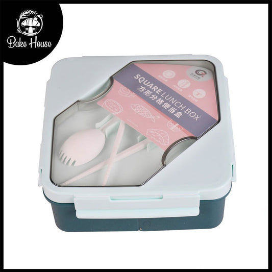 Portable Square Lunch Box With Spoon And Chopsticks