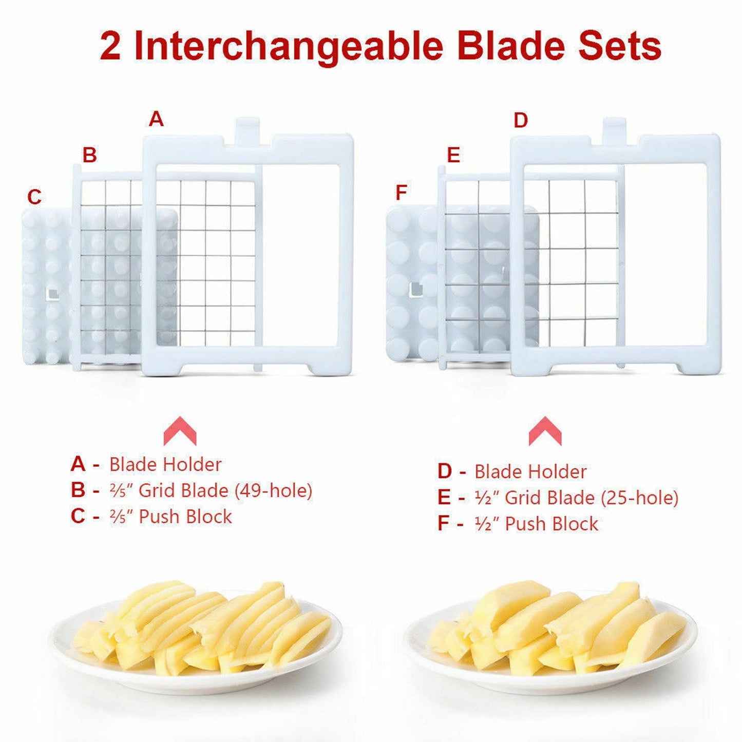 Potato Chipper with 2 Sizes Interchangeable Blades Set
