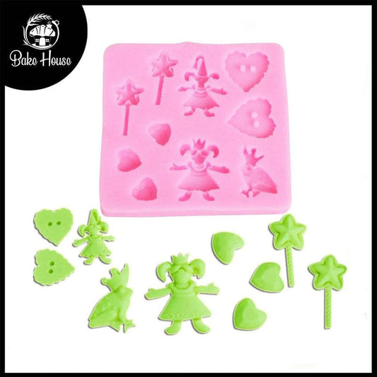 Prince Frog & Little Girl With Hearts And Stars Silicone Fondant Mold