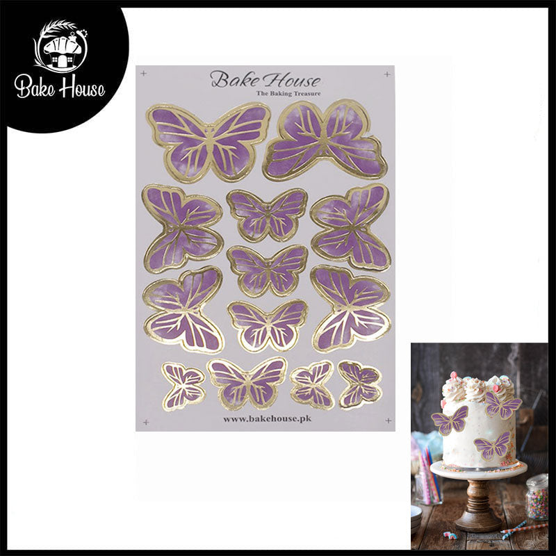 Purple Color Butterflies Cake Topper 13 Pcs Pack