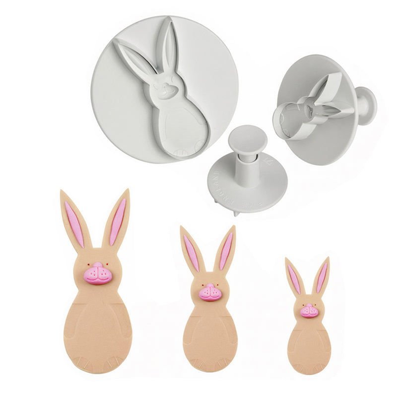 Rabbit Fondant & Cookie Plunger Cutter 3Pcs Set Plastic