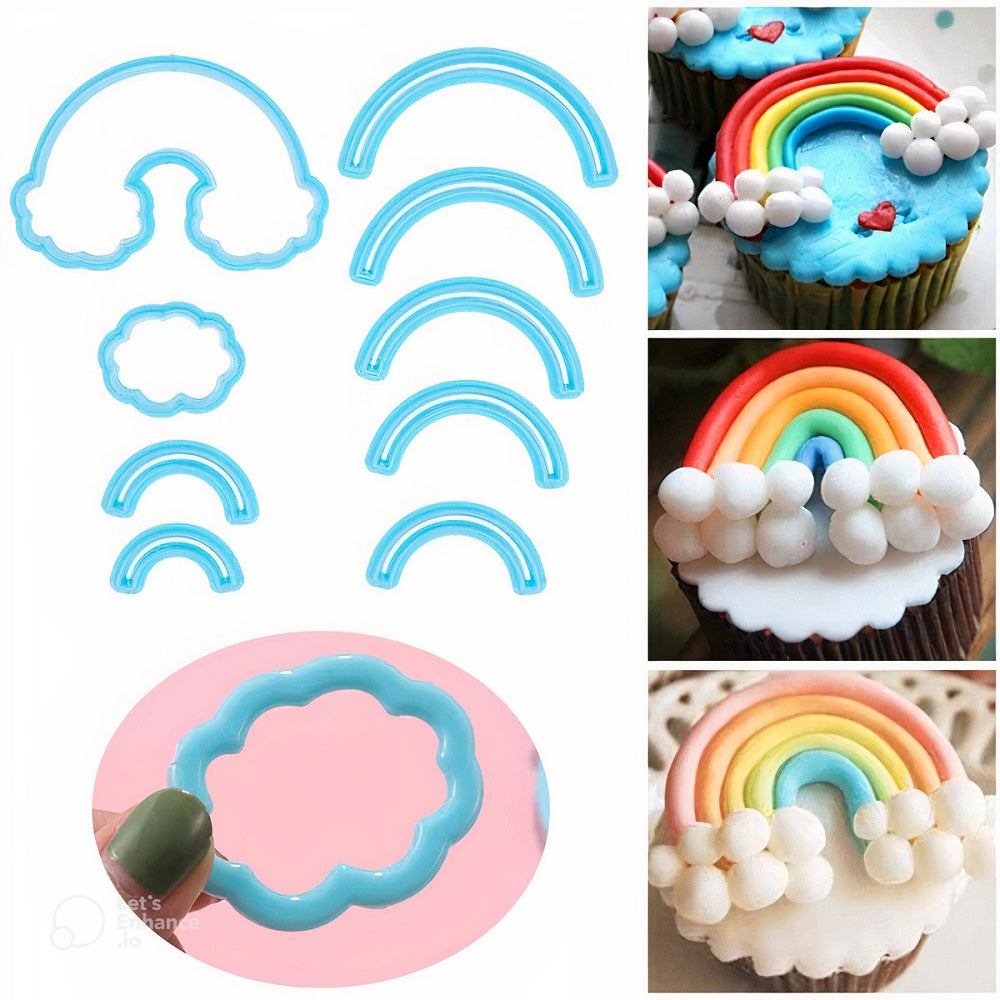 Rainbow Fondant & Cookie Cutter 9Pcs Set Plastic
