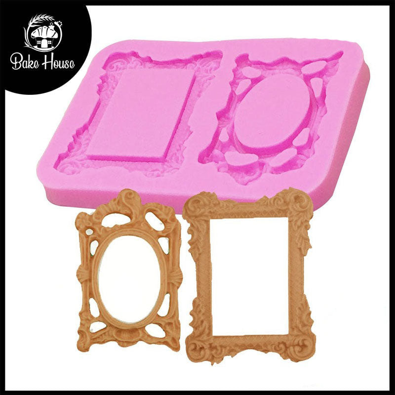 Retro Mirror Frame Silicone Fondant Mold 2 Designs