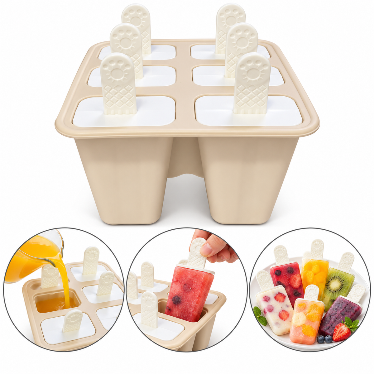Popsicle Mold with Reusable Sticks 6 Cavity