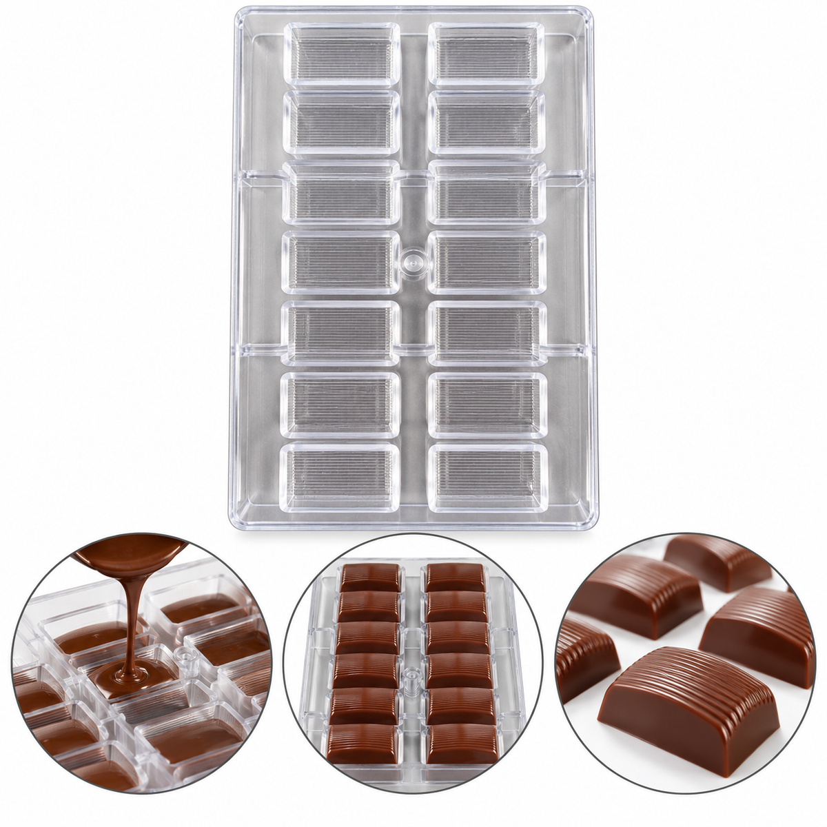 Ribbed Rectangle Shape Acrylic Chocolate Mold 14 Cavity