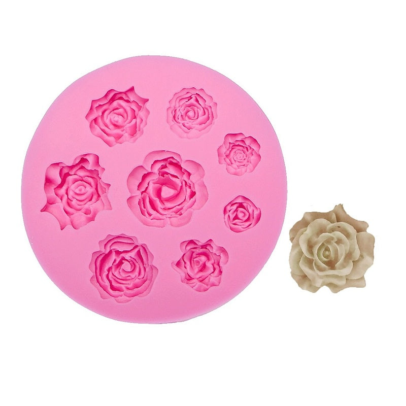 Rose Flower Silicone Fondant Mold Round 8 Cavity