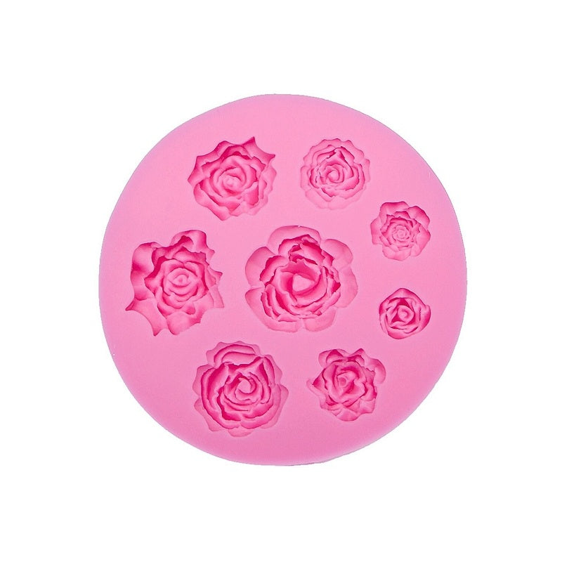 Rose Flower Silicone Fondant Mold Round 8 Cavity