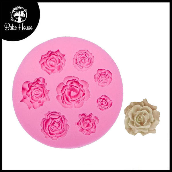 Rose Flower Silicone Fondant Mold Round 8 Cavity