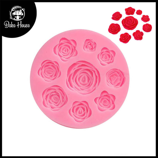 Rose Flower Silicone Fondant Mold Round 9 Cavity