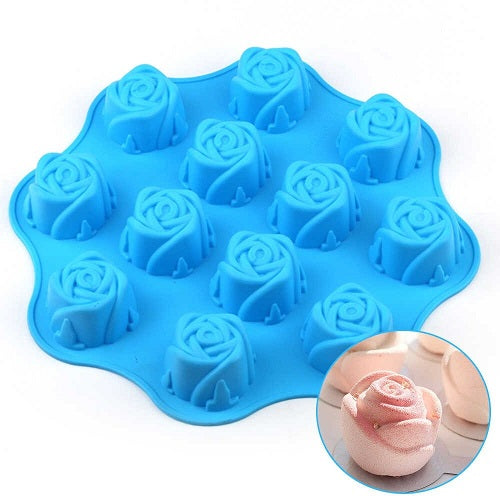 Rose Flower Silicone Mousse Cake Mold 12 Cavity