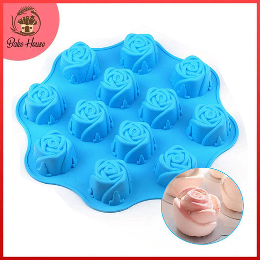 Rose Flower Silicone Mousse Cake Mold 12 Cavity