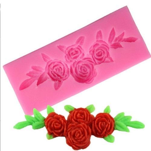 Rose Flower With Leaves Silicone Fondant Mold