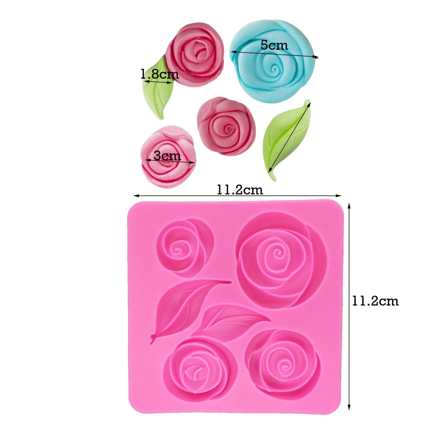 Rose Flower With Leaves Silicone Fondant Mold 5 Cavity