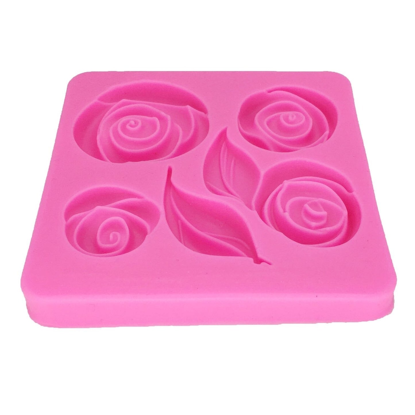 Rose Flower With Leaves Silicone Fondant Mold 5 Cavity