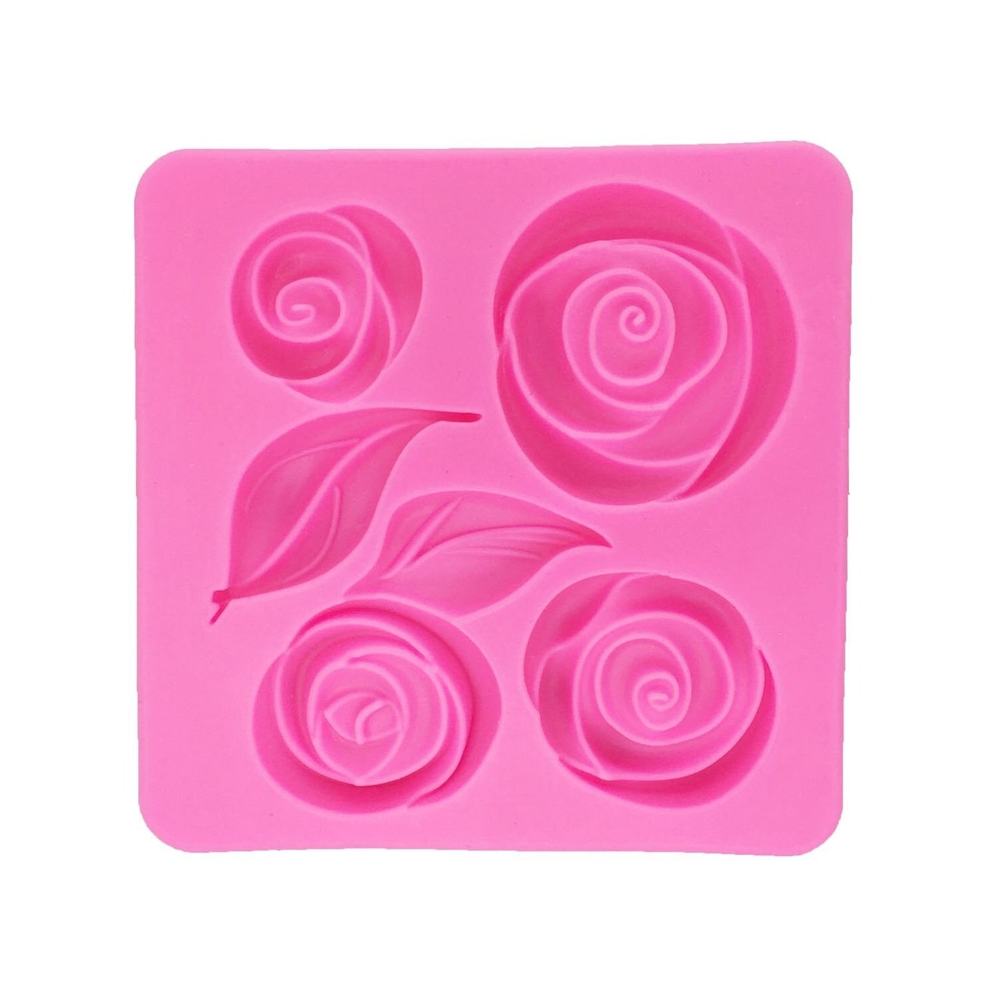 Rose Flower With Leaves Silicone Fondant Mold 5 Cavity