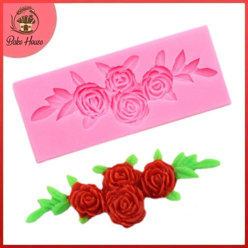 Rose Flower With Leaves Silicone Fondant Mold
