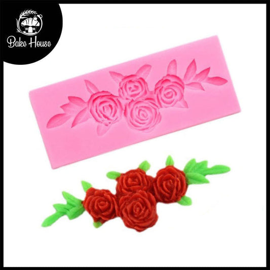 Rose Flower With Leaves Silicone Fondant Mold