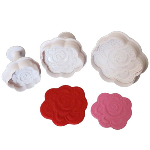 Rose Shape Fondant Plunger Cutter 3Pcs Set