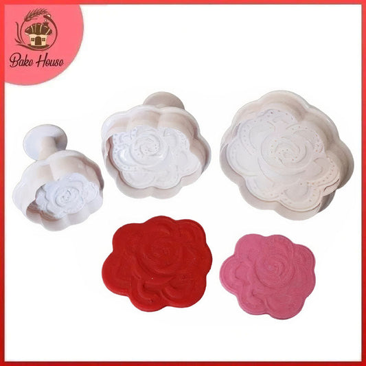 Rose Shape Fondant Plunger Cutter 3Pcs Set