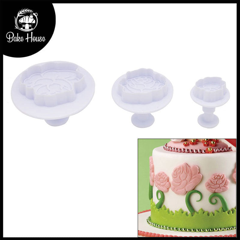 Rose Shape Fondant Plunger Cutter 3Pcs Set