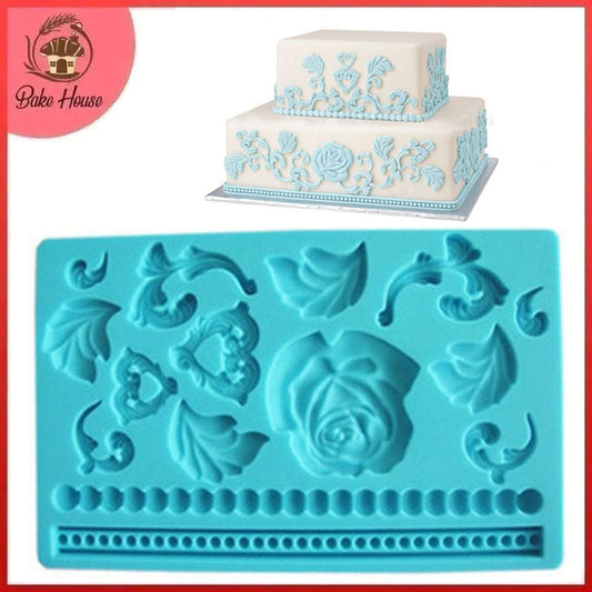 Rose With Beads Silicone Fondant Mold Sheet