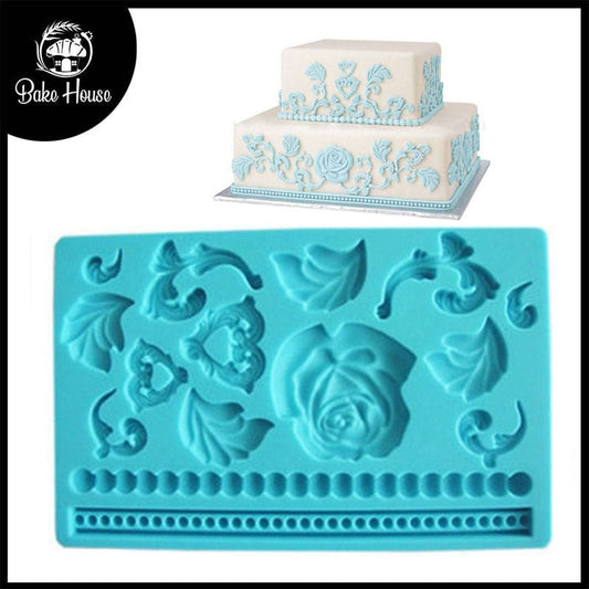 Rose With Beads Silicone Fondant Mold Sheet