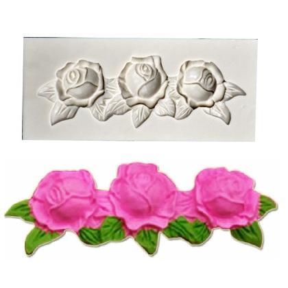 Rose With Leaf Silicone Fondant Cake Mold 3 Cavity