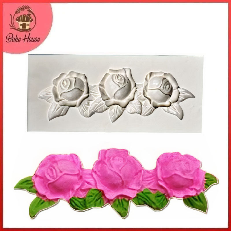 Rose With Leaf Silicone Fondant Cake Mold 3 Cavity