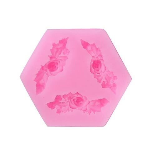 Rose With Leaves Silicone Fondant Mold 3 Cavity