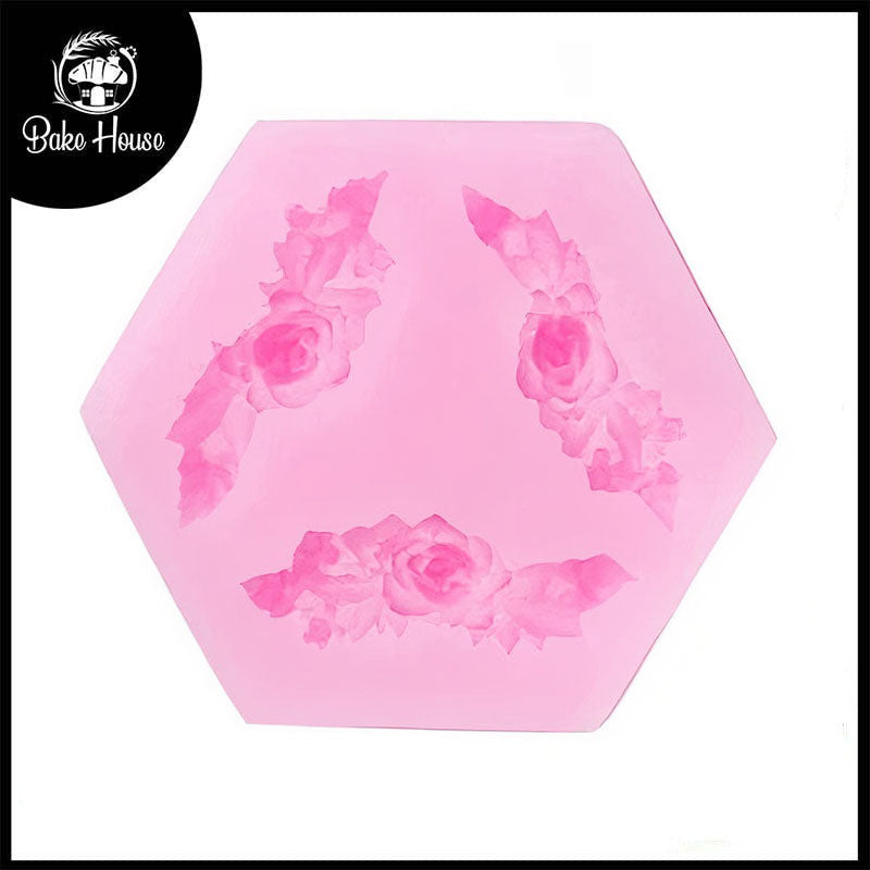 Rose With Leaves Silicone Fondant Mold 3 Cavity