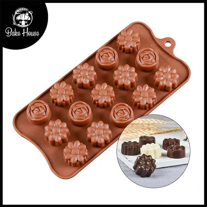 Rose & Sunflower Silicone Chocolate & Candy Mold 15 Cavity