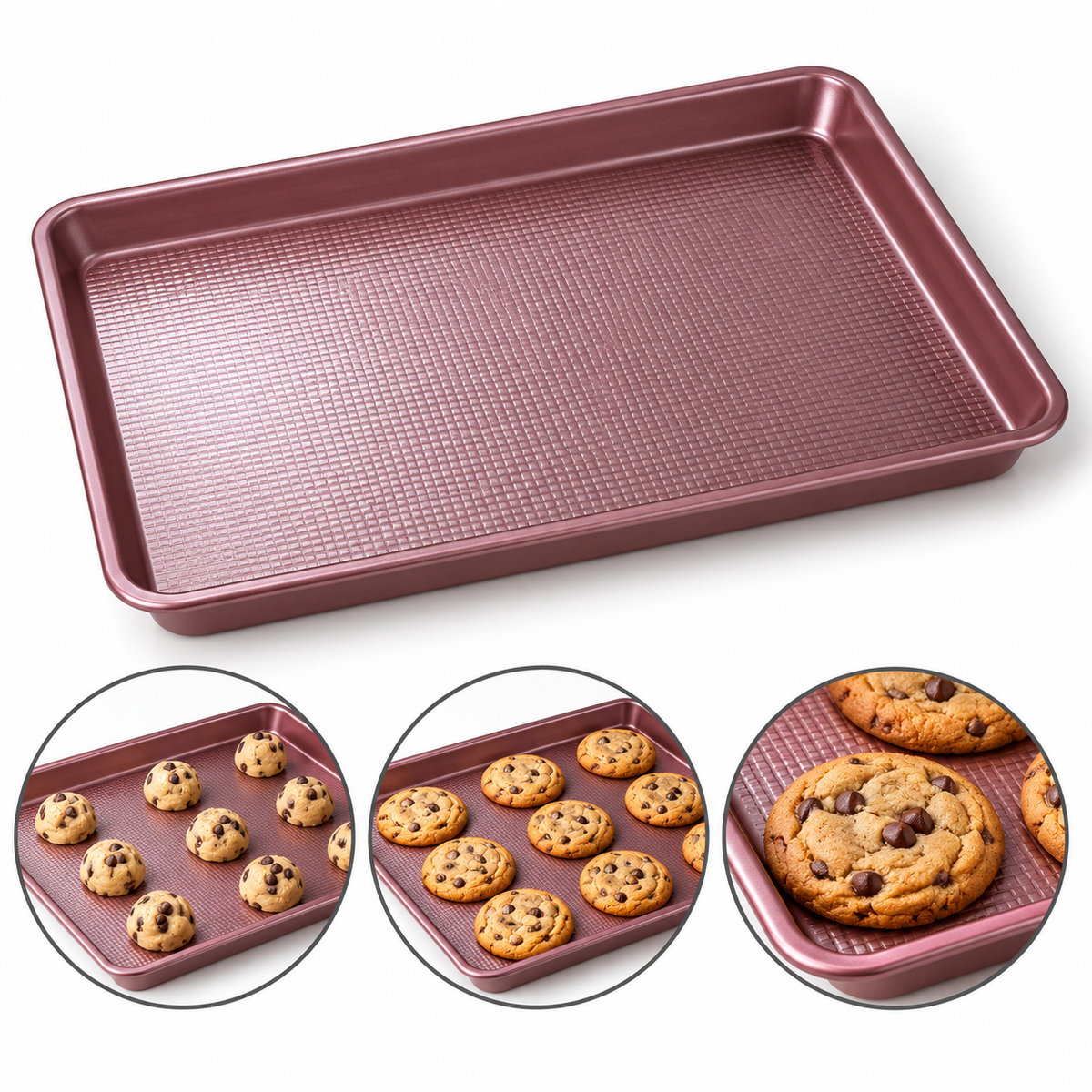 Nonstick Textured Rectangular Baking Tray Rose Pink