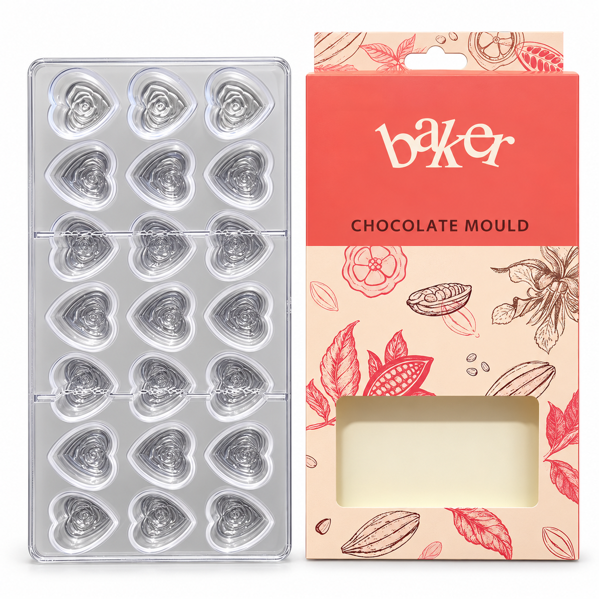 Rose Heart Shape Acrylic Chocolate Mold 21 Cavity