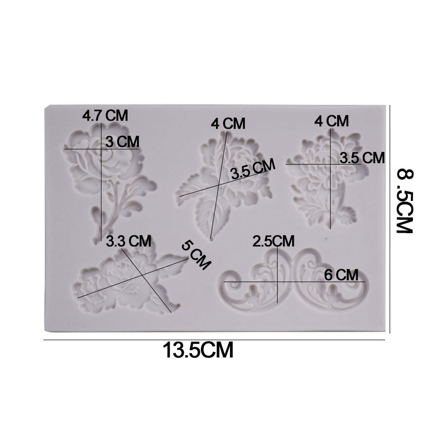 Roses & Borders Silicone Fondant Mold 5 Cavity