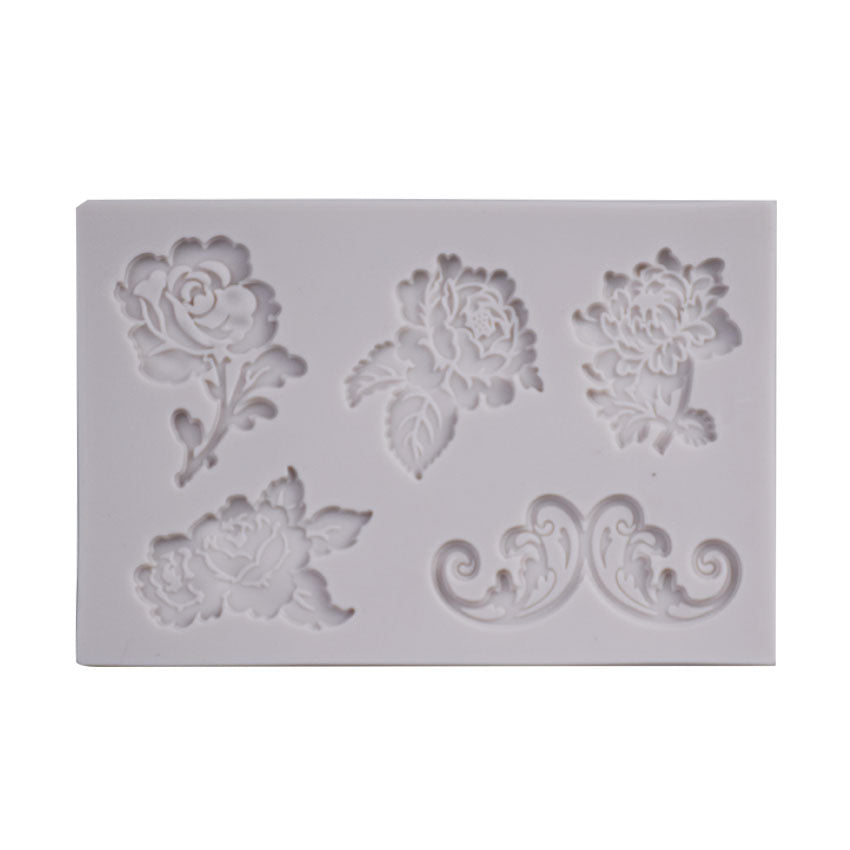 Roses & Borders Silicone Fondant Mold 5 Cavity